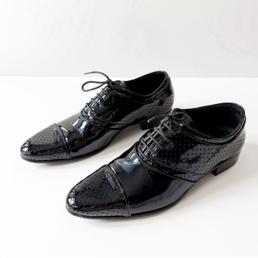 Sergio Rossi Men Black Patent Leather Classic Formal Dress Oxford Shoes US6.5